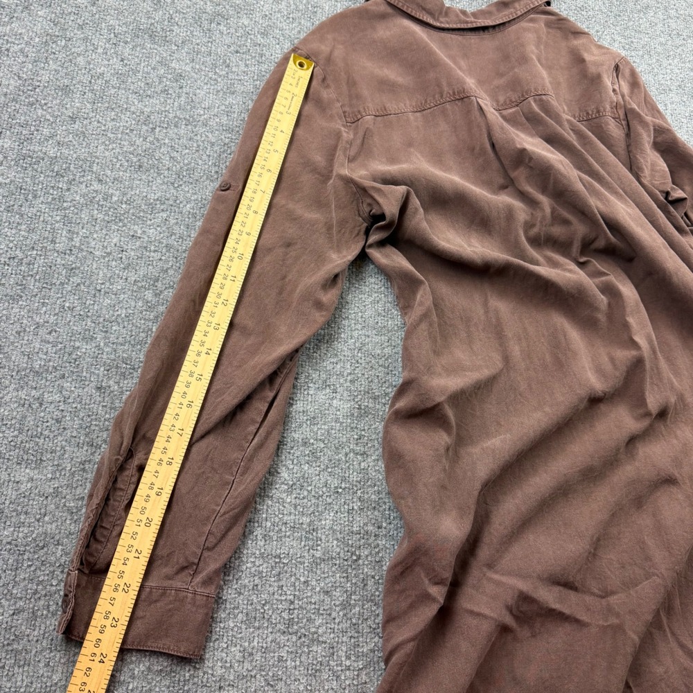 CLOTH & STONE L Long Sleeve Maxi Shirtdress Tensel Brown raw hem Vacation Boho - Picture 11 of 12